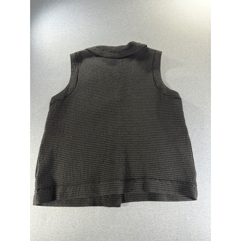 Focus Black Waffle Knit Cotton Button Front Lagenlook Vest Women's XL Casual - Picture 2 of 8